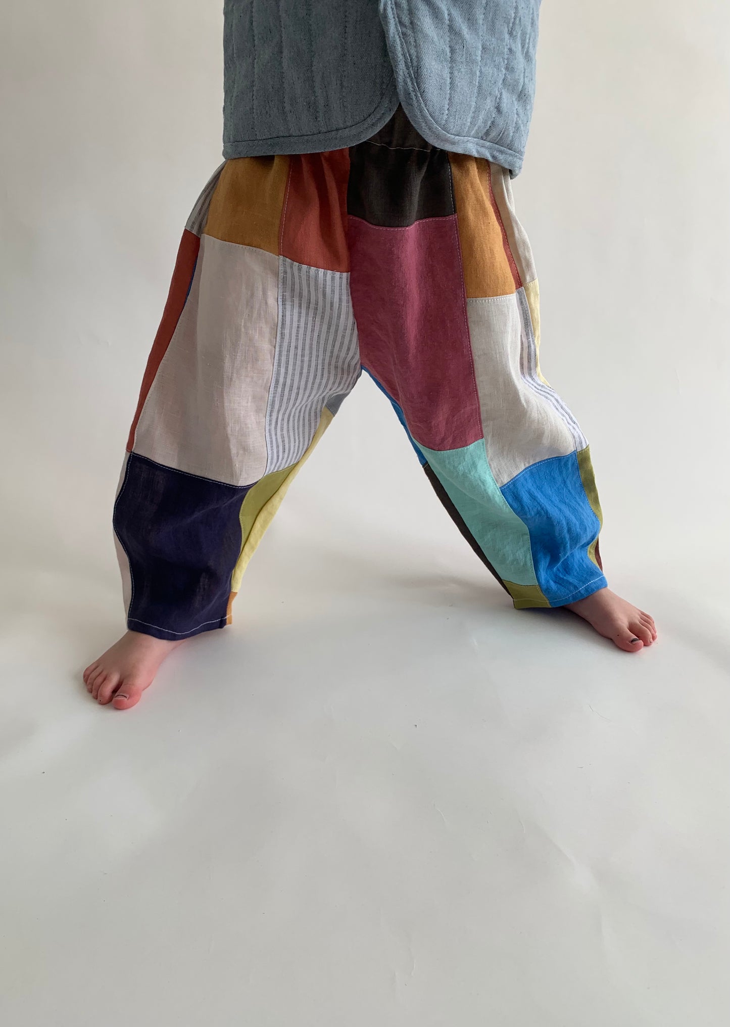 Unisex Child Linen Patchwork Pants/ One of a kind