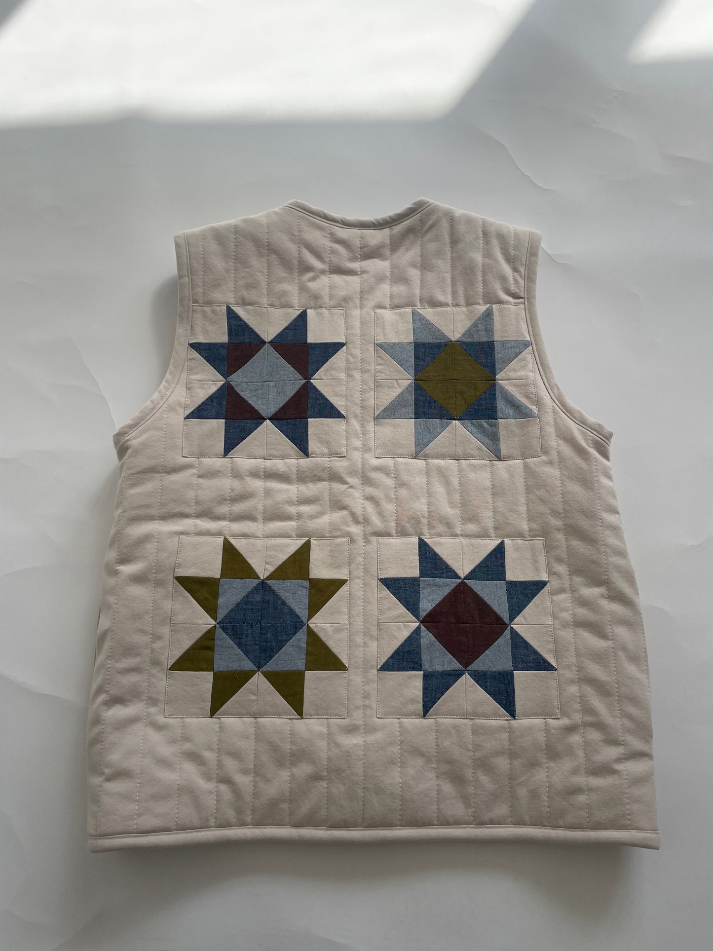 Womens Crystal Star Patchwork Wool Quilted Vest