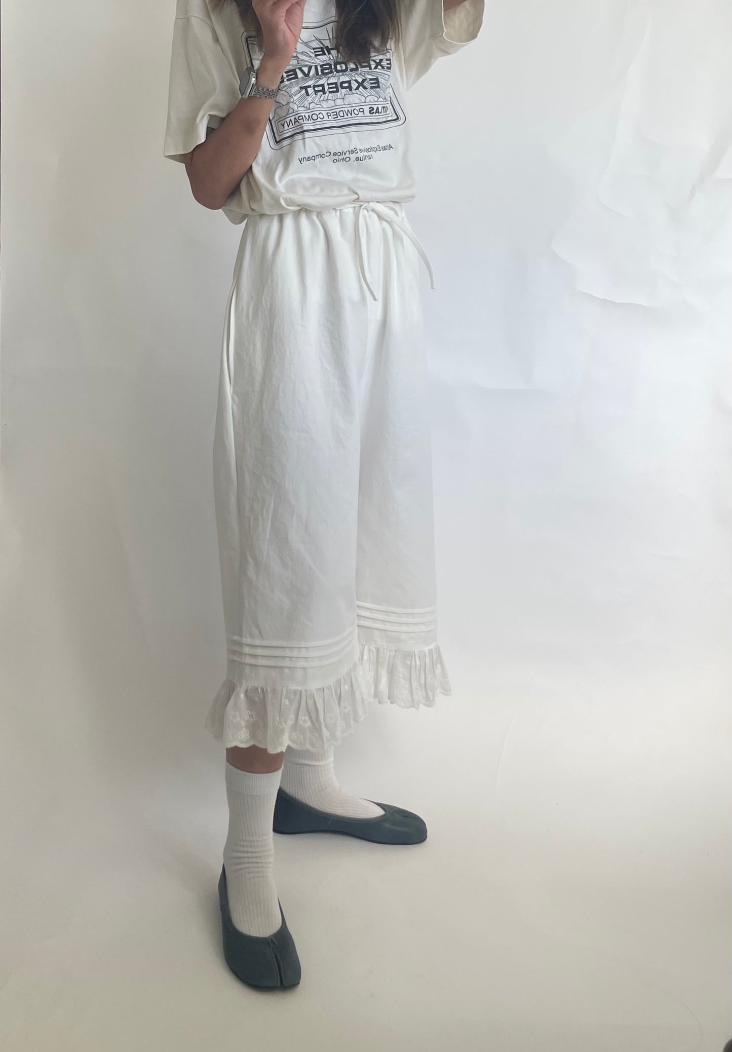 Womens Cotton Lace Cropped Pants