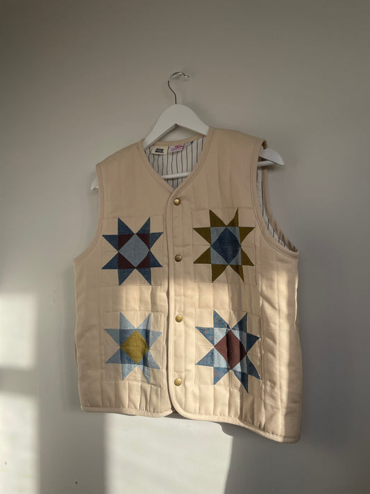 Womens Crystal Star Patchwork Wool Quilted Vest