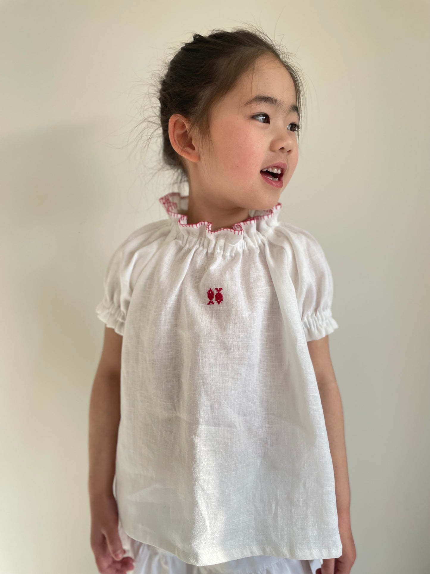 Girls Fish Cross Stitch Linen Top