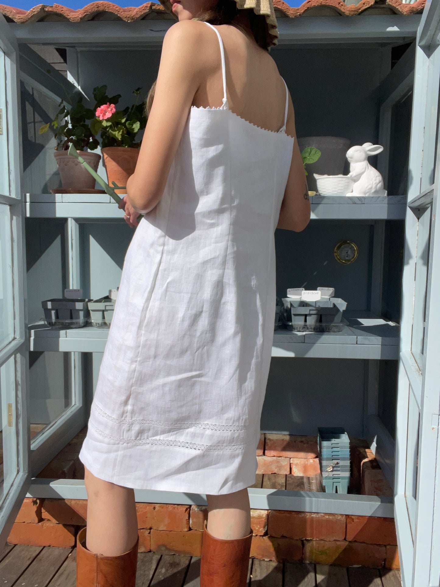 Womens Cross Stitch Linen Cami Dress