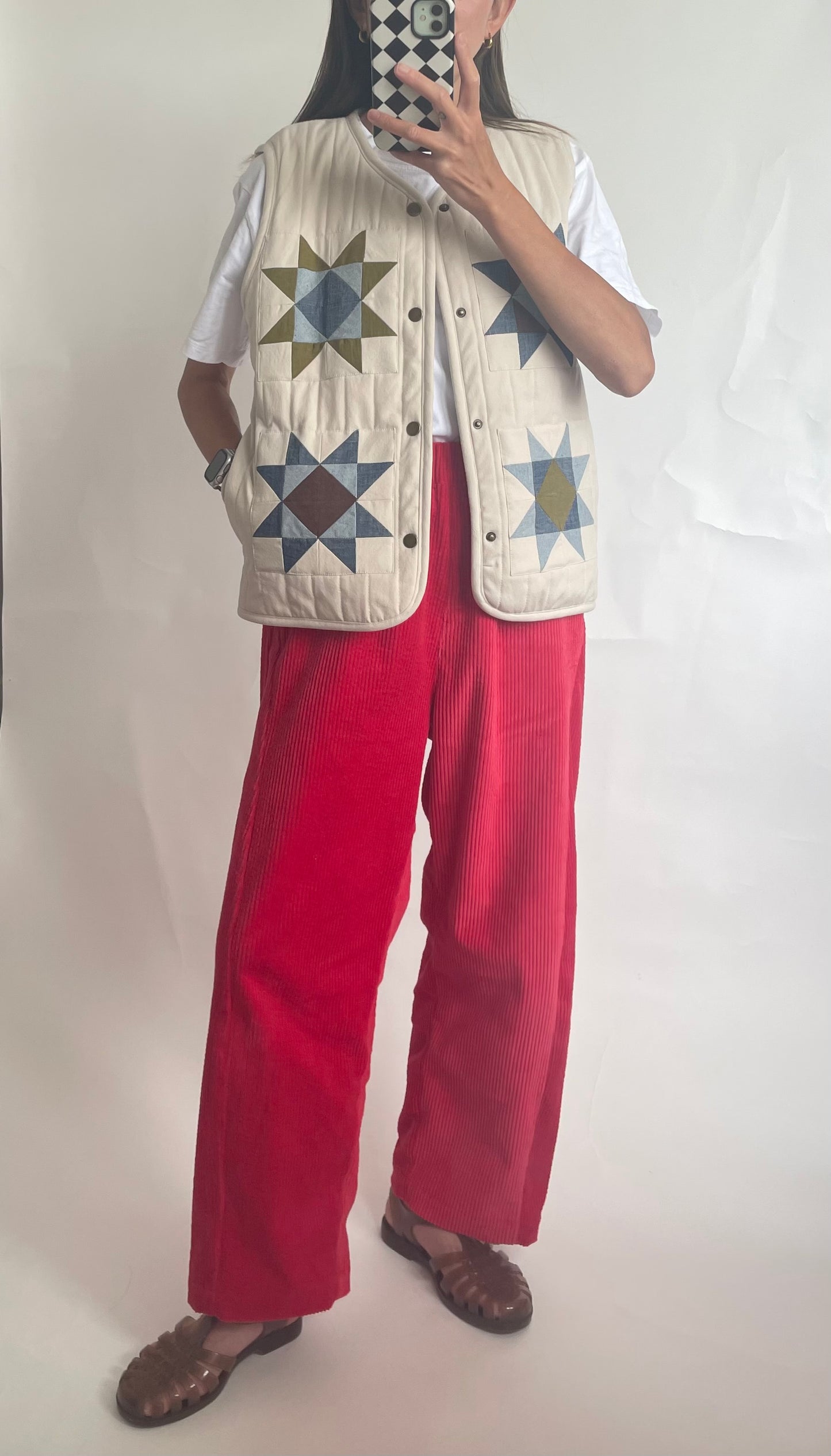 Womens Crystal Star Patchwork Wool Quilted Vest