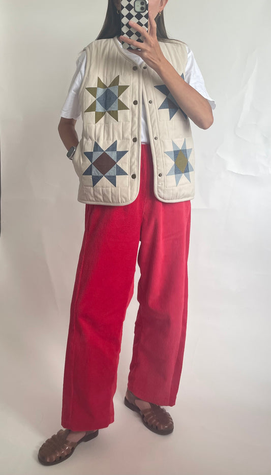 Womens Crystal Star Patchwork Wool Quilted Vest
