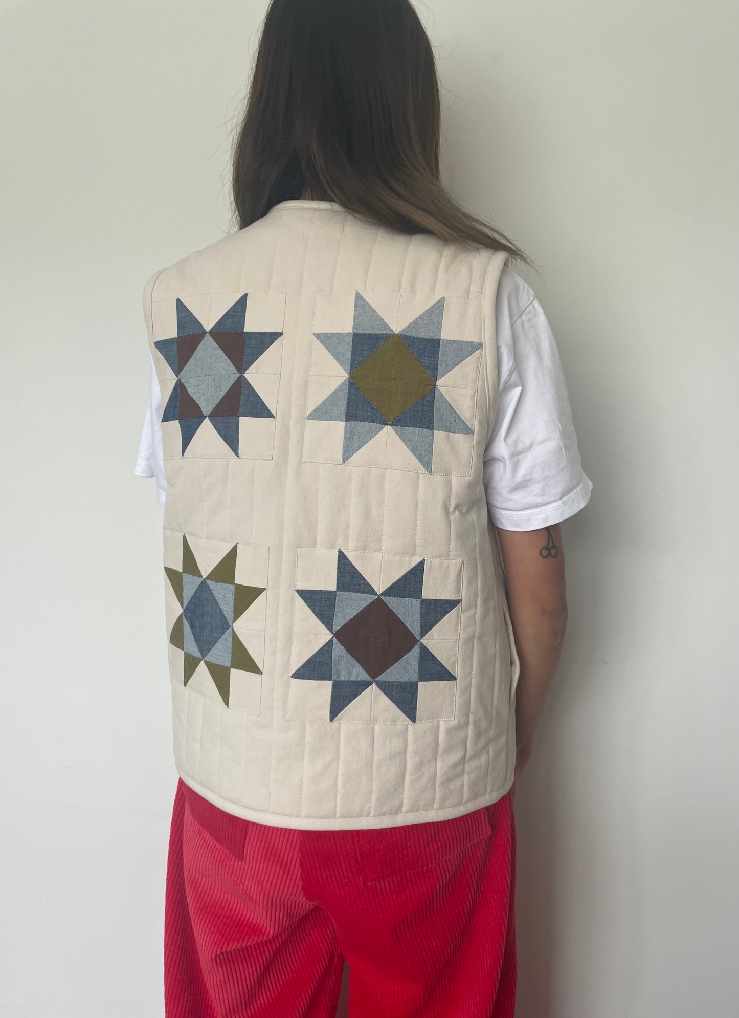Womens Crystal Star Patchwork Wool Quilted Vest