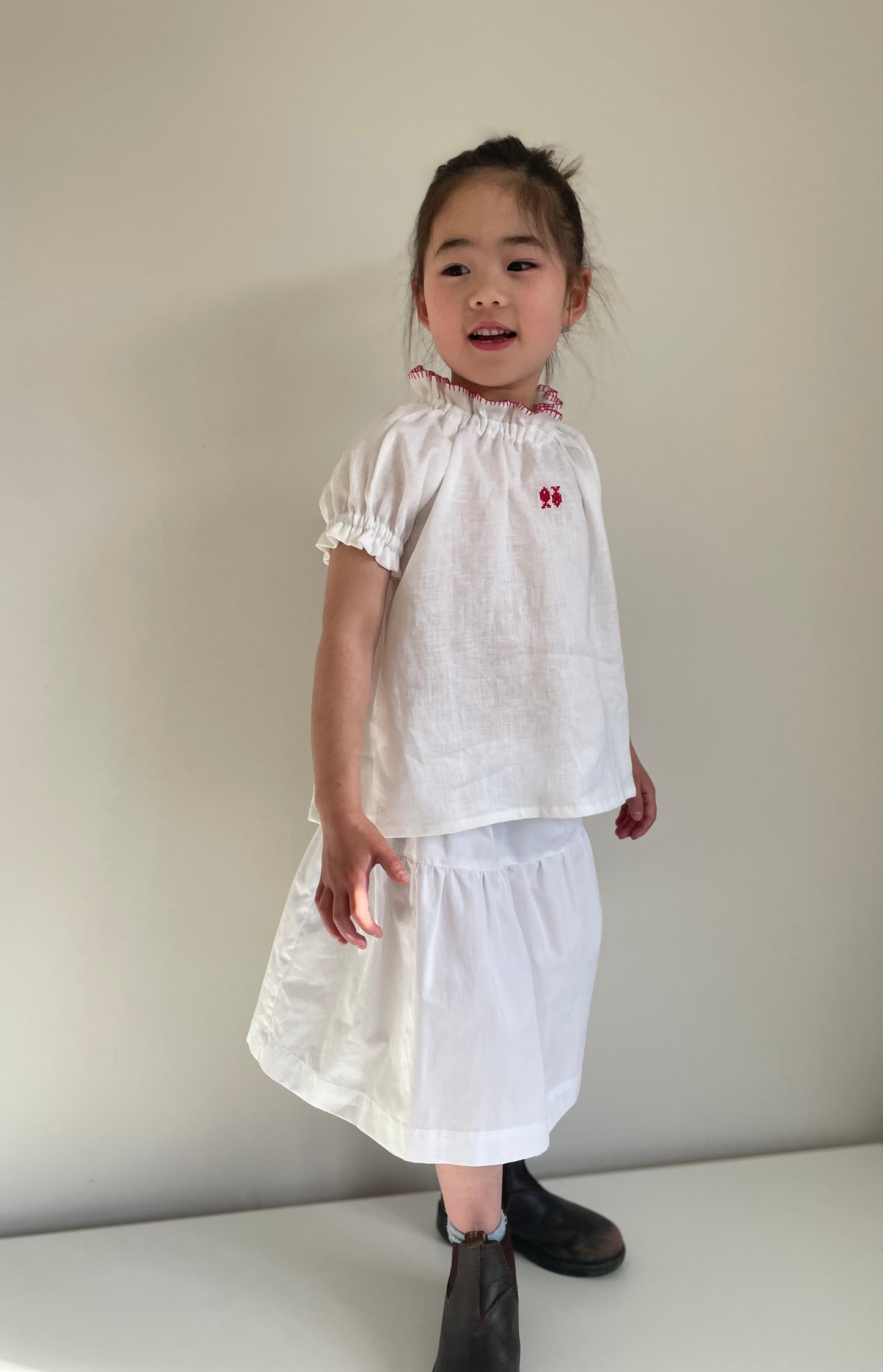 Girls Fish Cross Stitch Linen Top