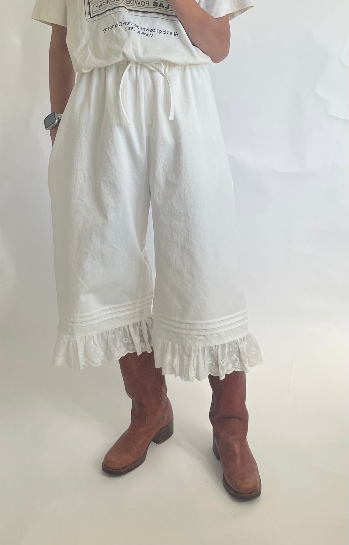 Womens Cotton Lace Cropped Pants