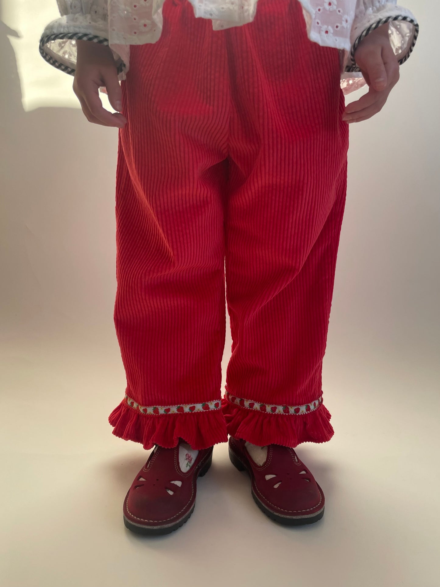 Girls Corduroy Strawberry Ruffle Pants