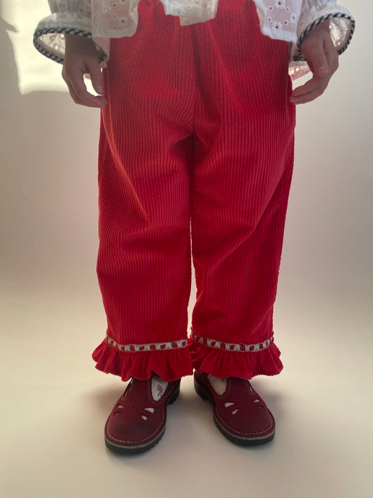 Girls Corduroy Strawberry Ruffle Pants