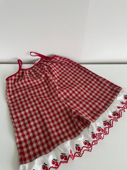 Girls Embroidered Cherry Romper