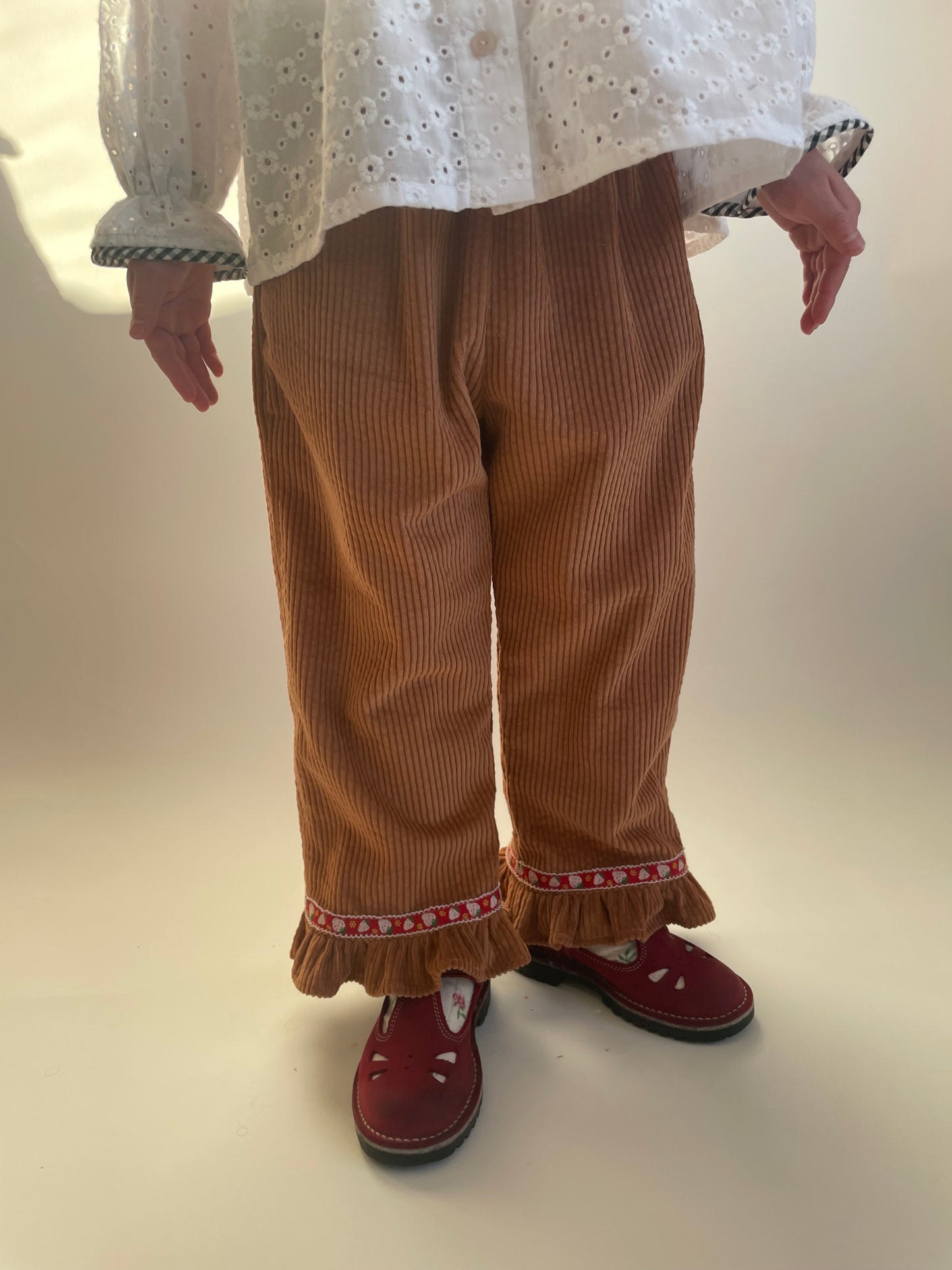 Girls Corduroy Strawberry Ruffle Pants