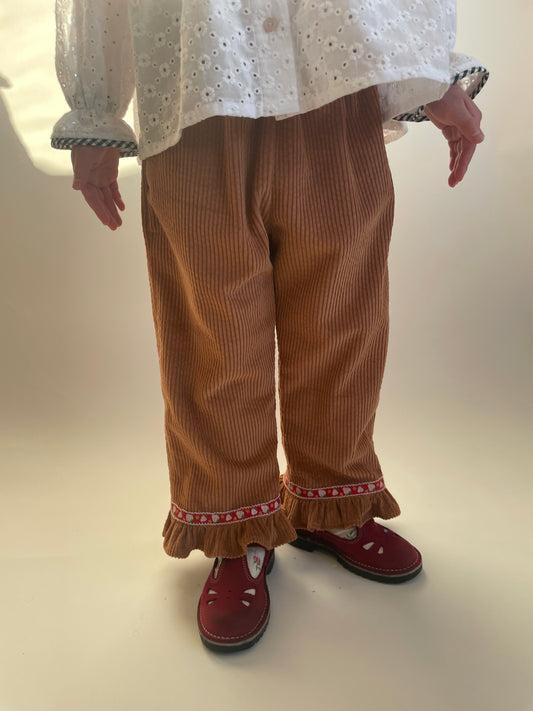 Girls Corduroy Strawberry Ruffle Pants