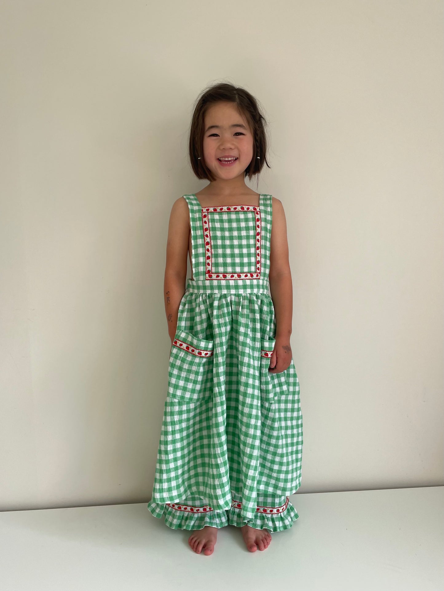 Girls Strawberry Midi Pinafore