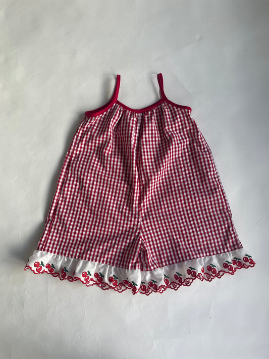 Girls Embroidered Cherry Romper