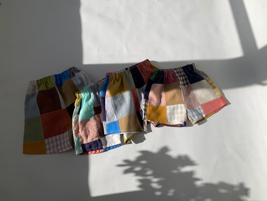 Unisex Child Linen Patchwork Shorts/One of a kind